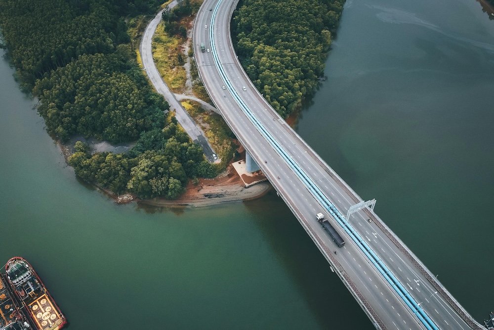 Bridge over water connecting island to mainland