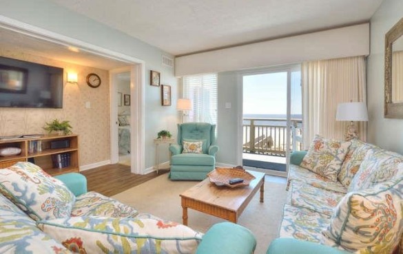 living room at Oak Island Beach Villas 202 | Better Beach Rentals